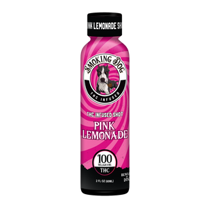 Smoking Dog Pink Lemonade THC infused shot bottle, 100mg THC, 2 fl oz
