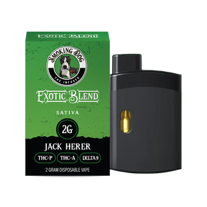 Smoking Dog Exotic Blend Jack Herer sativa 2-gram disposable THC vape with box and device