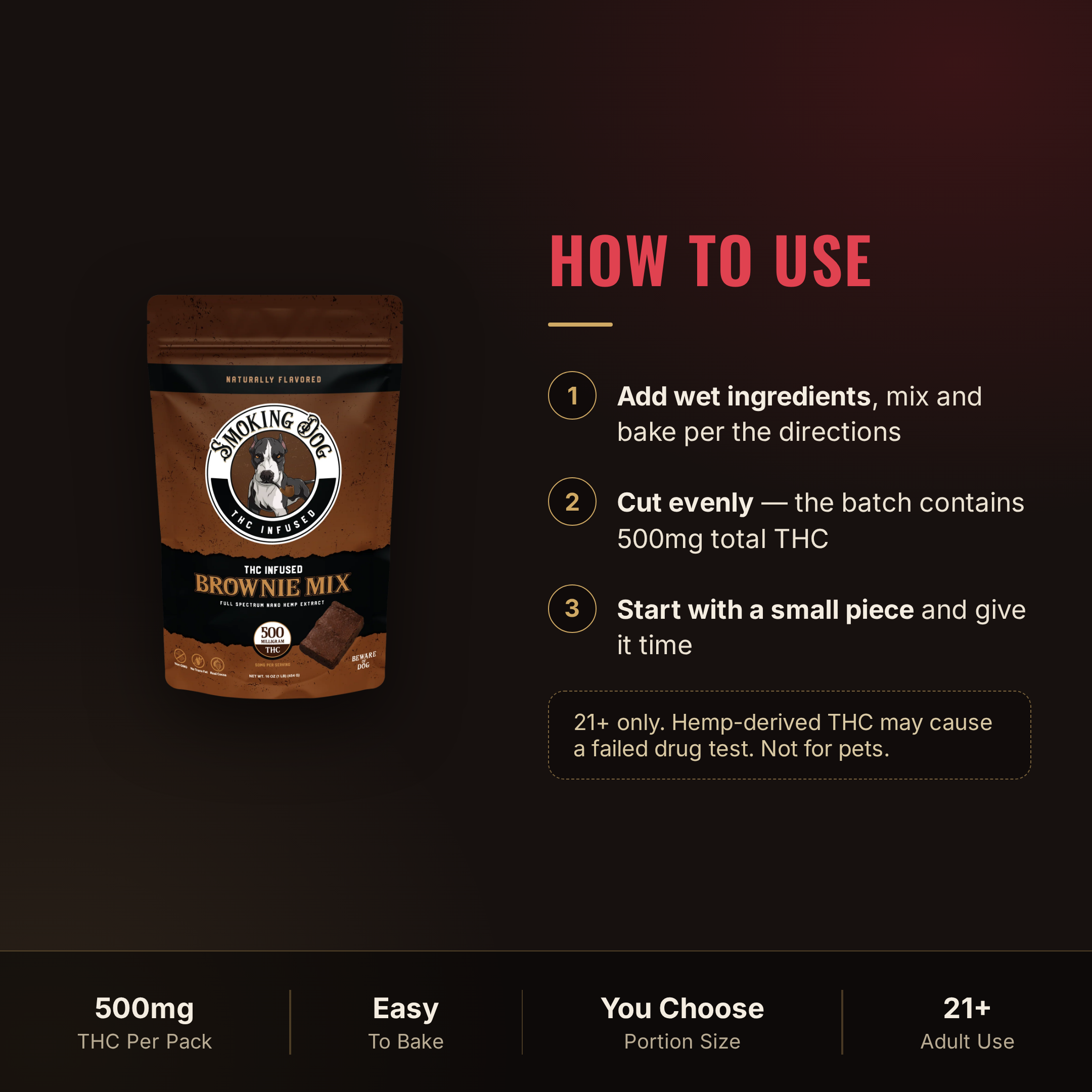 How to use Smoking Dog THC Brownie Mix: bake, portion, dose