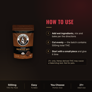 How to use Smoking Dog THC Brownie Mix: bake, portion, dose