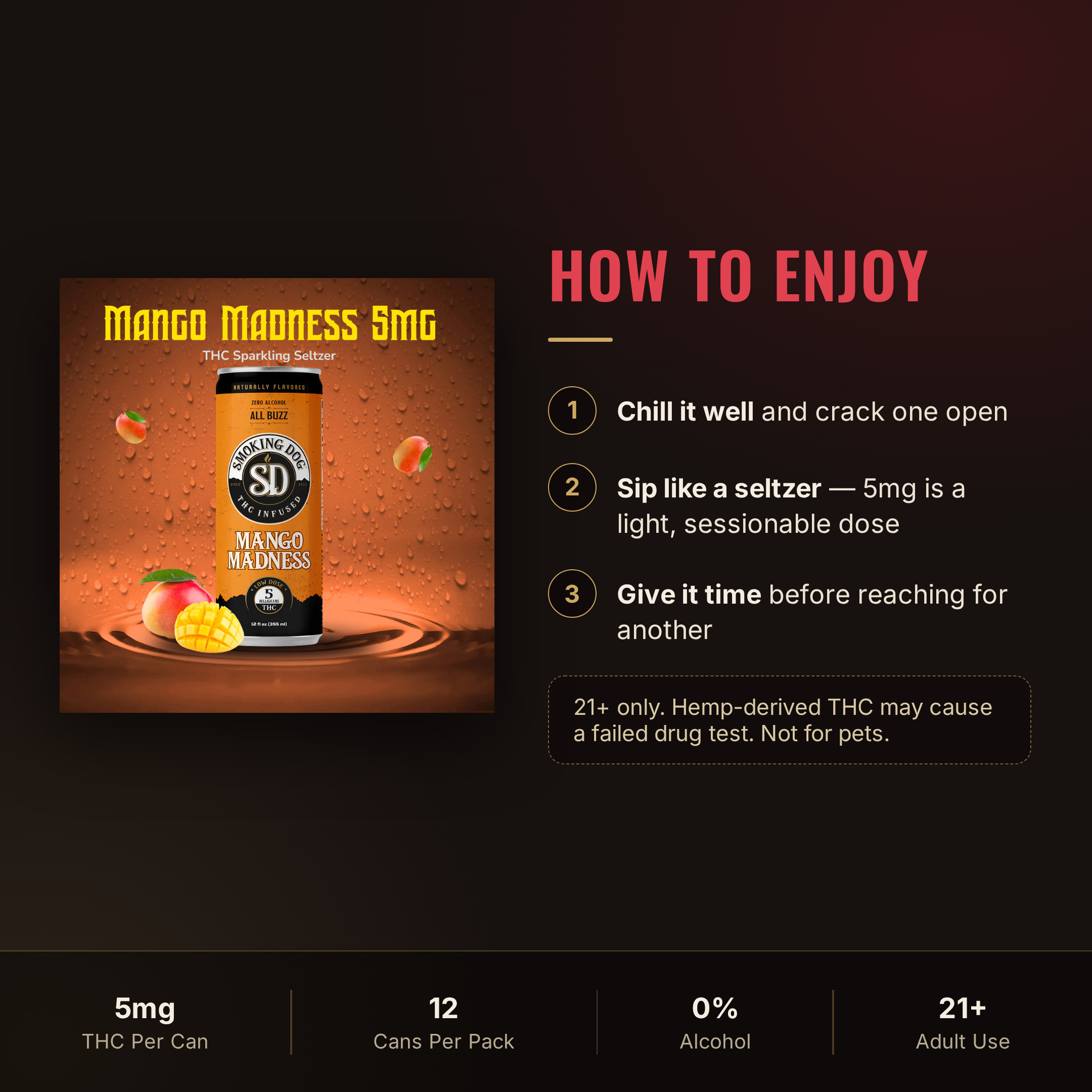 How to enjoy Smoking Dog Mango Madness THC seltzer: serving guidance