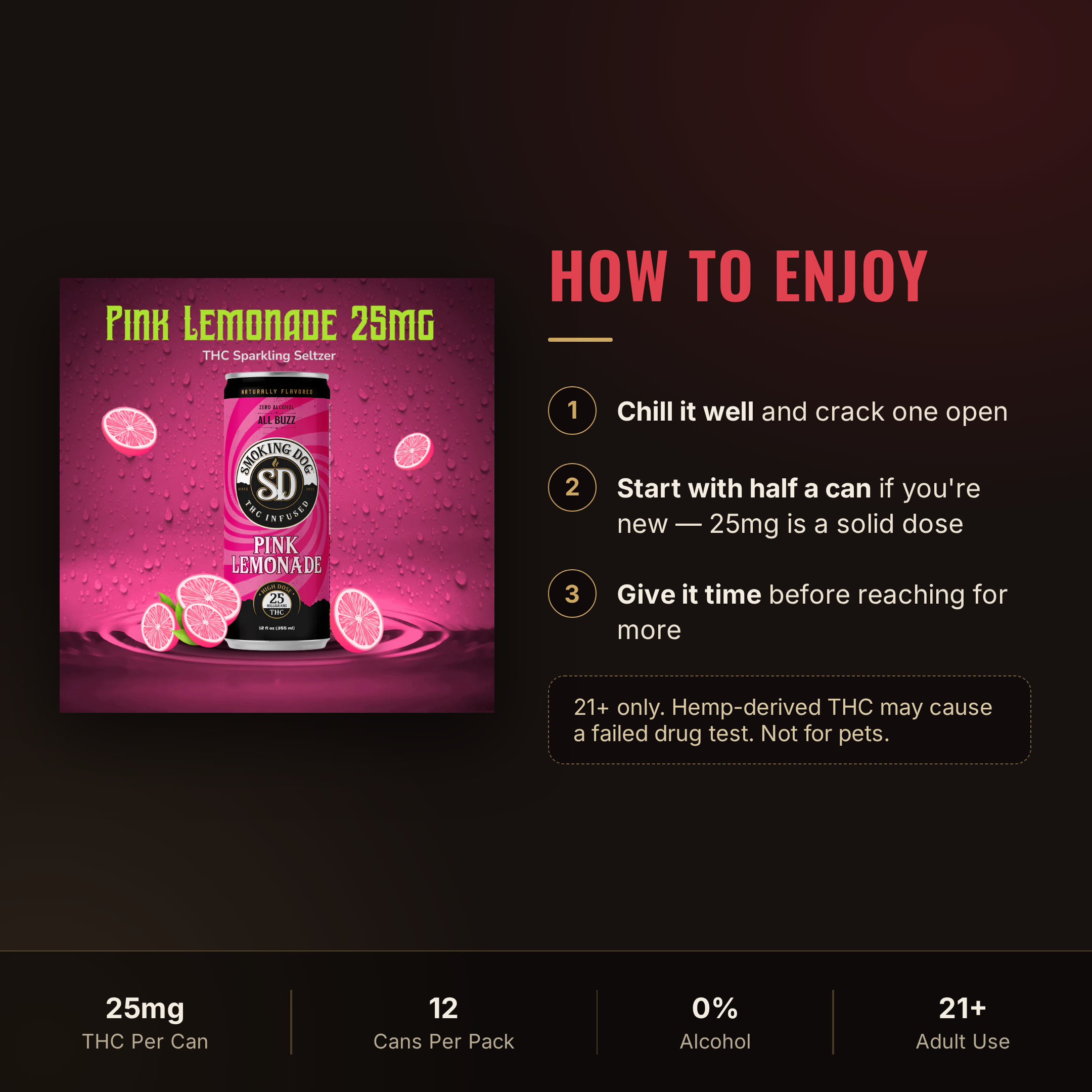 How to enjoy Smoking Dog Pink Lemonade THC seltzer: serving guidance